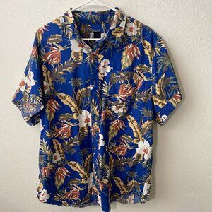 Blue Pointe Men’s Floral Hawaiian Hibiscus Golf Button Up Beach Vacation size XL